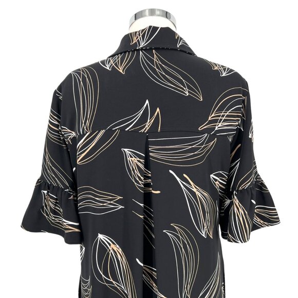 Chicos Leaf Print Shirt Dress Black Beige Size 8 US - Picture 7 of 12